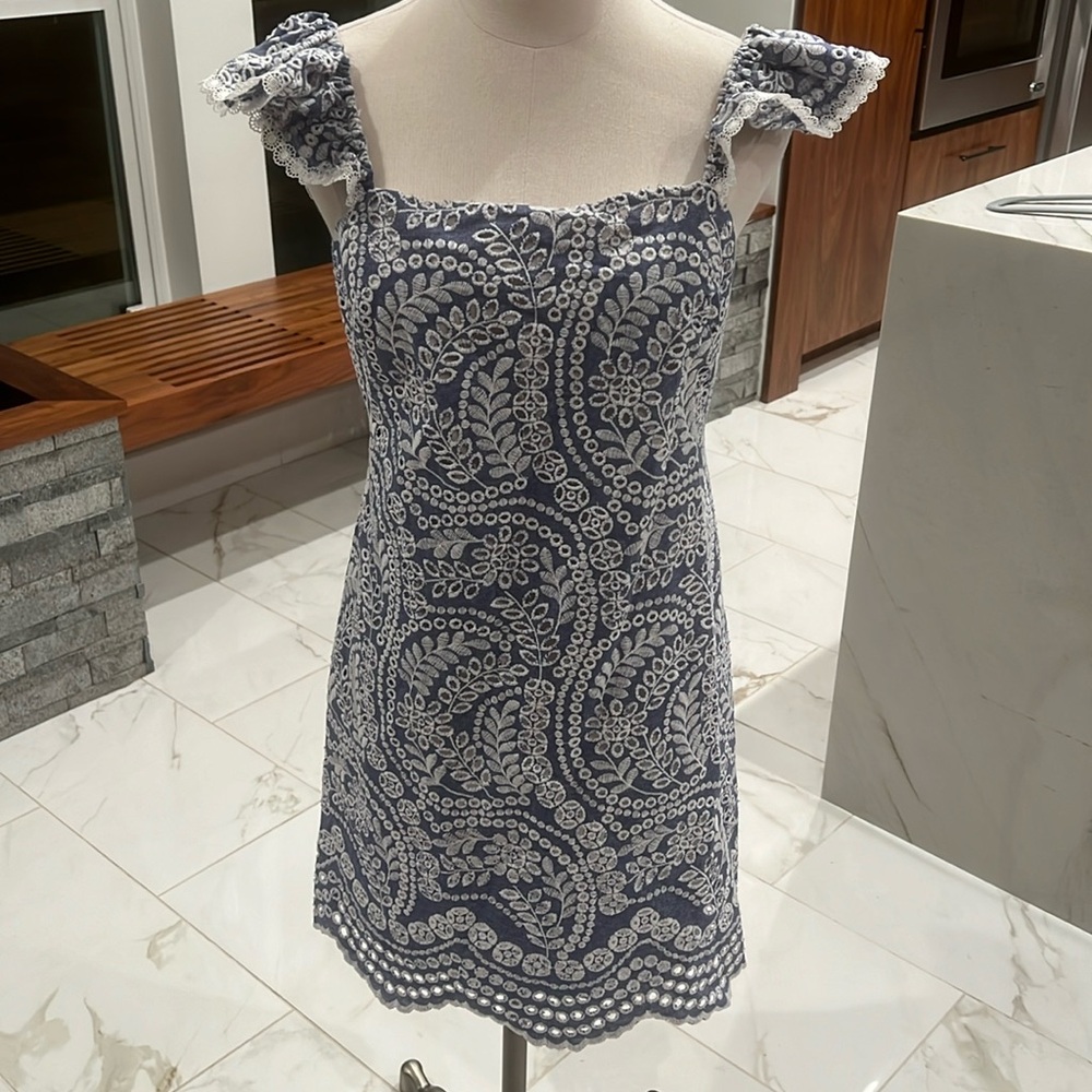 NWT - Alice + Olivia Navy and White Embroidered Mini Dress